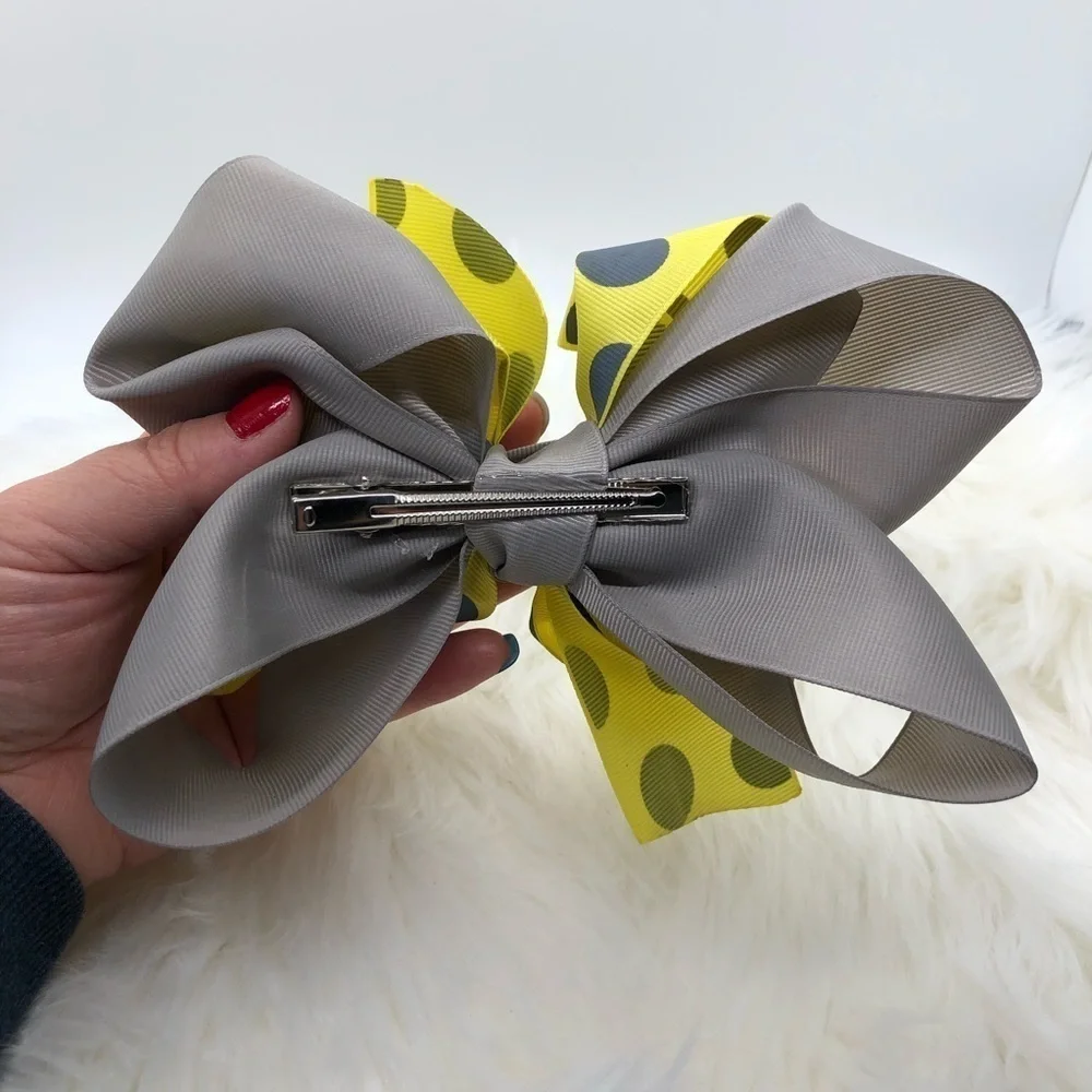 Gaby’s Yellow & Gray Polka Dot Oversized Bow